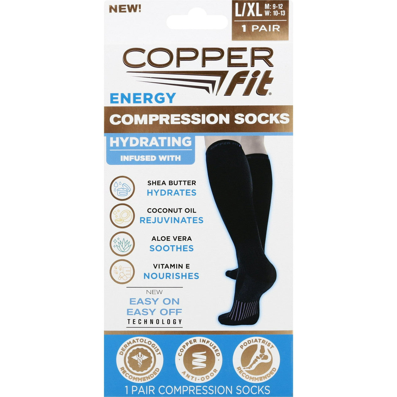 Copper Fit Hydrating Socks Large Compression and X-Large, 1 Pair